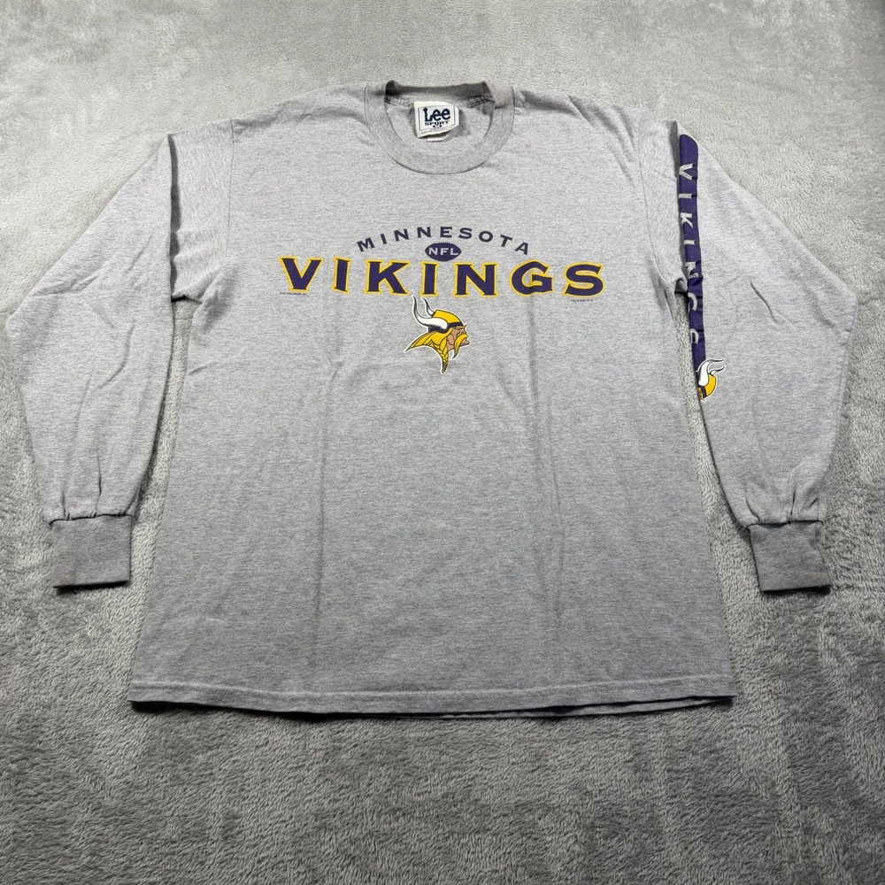 Vintage Minnesota Vikings Lee Sport Shirt Mens Medium Gray Long Sleeve‎ Crewneck